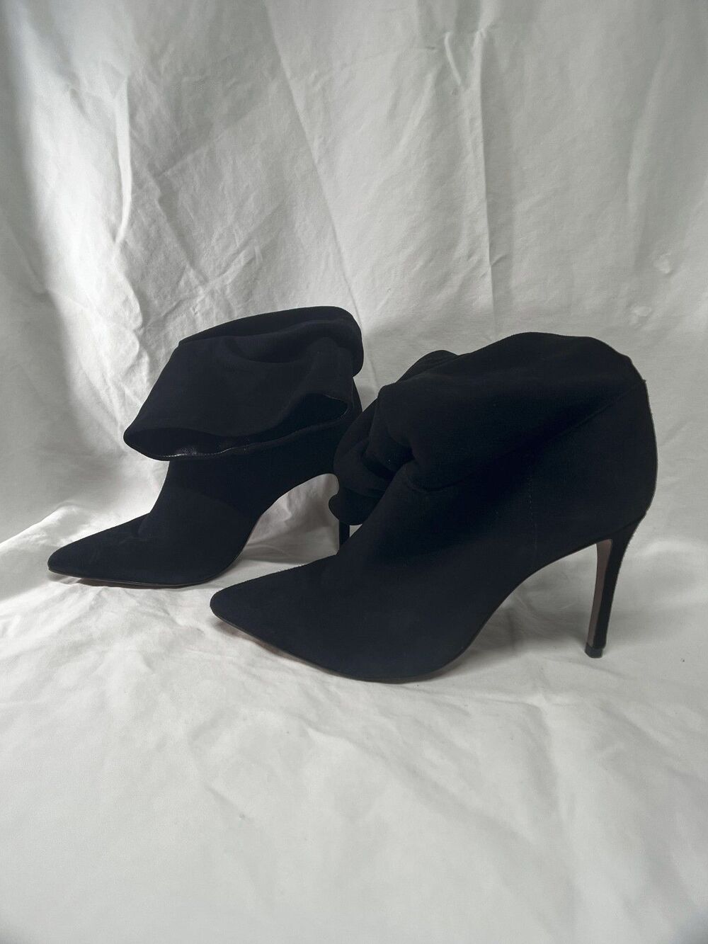 SCHUTZ Maryana Slouch Nubuck Bootie Black High Heel Boots - US 7.5
